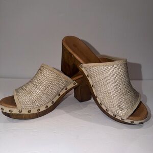 Eric Michael Platform Sandals Size 38 Ivory Wood Block Heel Made In Portugal